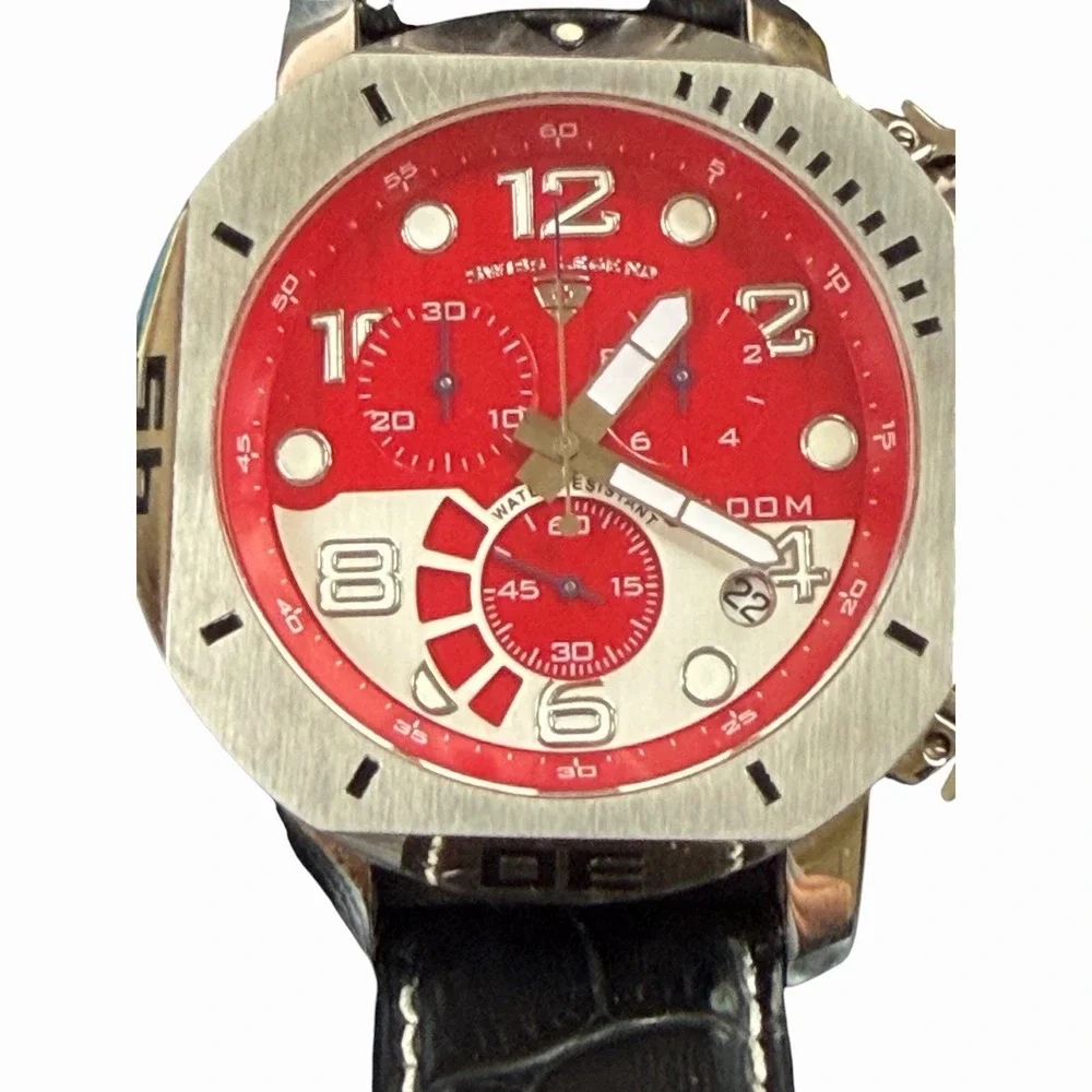 Swiss Legend Scubador Chronograph Men's Watch  Vibrant Red Dial leather band